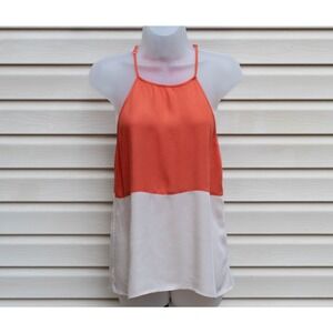 Staccato Tank Top Womens S Orange Cream Colorblock Halter Rayon Minimalist